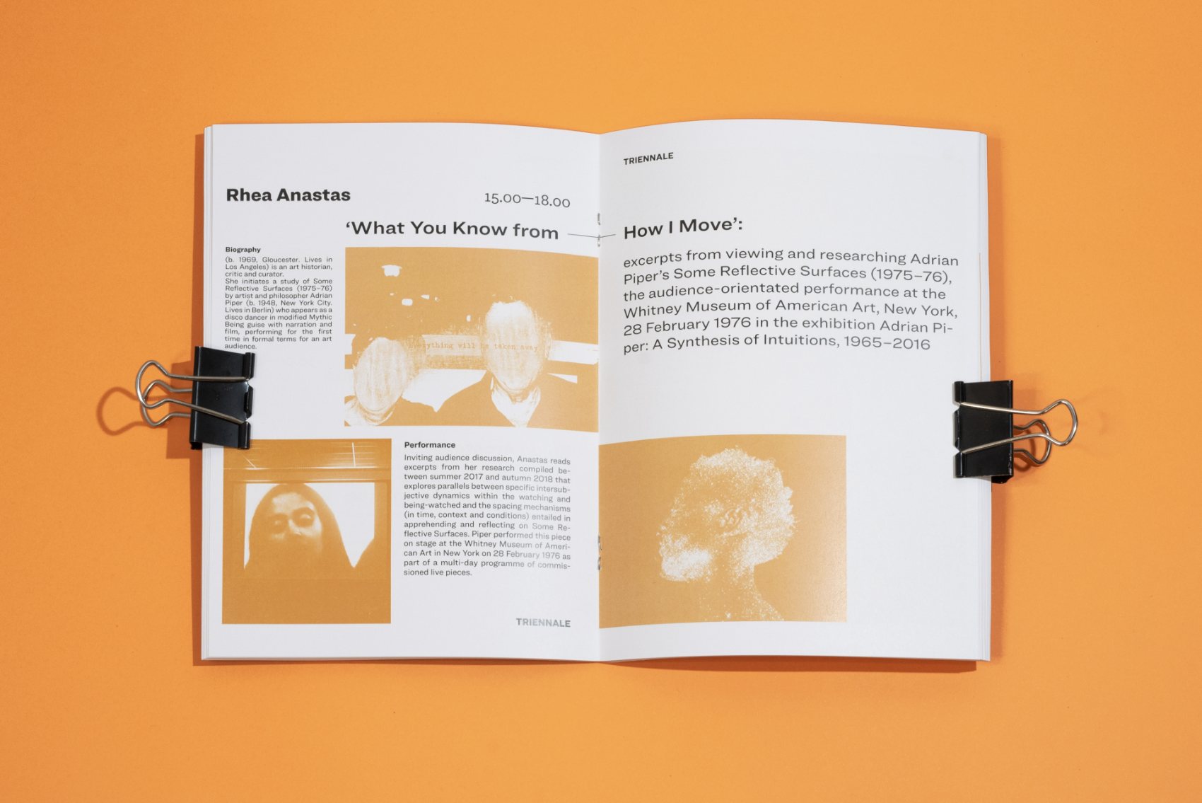 a printed catalog spread on an orange ground